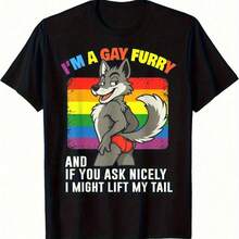 Funny LGBTQ Pride T-Shirt I'm Gay If You Ask Right The Tail Will Lift Up Humanized Fox & Rainbow Text Black Casual Tee Fresh Floral Print Geometric Pattern Artistic Forest CQIT - màu đen - Xem 6