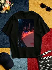 Camiseta casual de verano para hombre con un llamativo estampado de "Ojo de Galaxia", corte holgado, ideal como prenda versátil para parejas, adecuada como regalo familiar para las vacaciones, blusas para mujer, playeras de mujer, blusas casuales para dama, tops, ideal para fiestas y uso diario, perfecta para vacaciones y momentos de ocio, excelente para fiestas y vacaciones en familia. - Negro - Ver 1