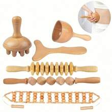 SilvaLex 木质按摩工具，全身按摩器，手部按摩器，腿部按摩器，肩部按摩器，颈部按摩器，面部按摩器，背部按摩器，腰部按摩器，多功能身体按摩工具，身体放松工具，适合家庭使用，可作为感恩节、平安夜和圣诞节礼物赠送给家人、朋友和同学。按摩滚轮，淋巴按摩，肌肉按摩滚轮。 - 杏色 - 查看 5