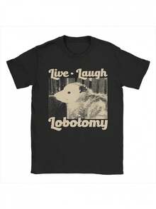 Maglietta da Uomo "Live Laugh Lobotomy Opossum" in Puro Cotone, T-Shirt Divertente con Collo a O, Maniche Corte, Idea Regalo - nero - Visualizzare 1