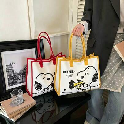  1 pieza Bolso de lona con estampado de Snoopy Peanuts, de gran capacidad, adecuado para el trabajo y salidas diarias, regalo perfecto