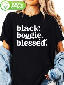 Camiseta con diseño de bougie negra, de manga corta y cuello redondo, perfectara uso casual en primavera y verano, diseñ para mujer - Negro - Ver 2