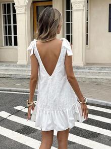 Vestido corto de verano para mujer con escote en V profundo, sin mangas, estampado floral, dobladillo con volantes, espalda suelta y ajuste A, ideal para vacaciones, vestido de invitada de boda, ropa de verano y primavera - Blanco - Ver 5