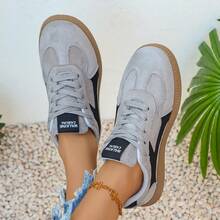 Retro German-Style Lace-Up Casual Sneakers, Versatile For Daily Commute And Sports - Grey - View 3