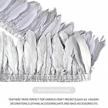 1 Meter Gold & Silver Feather Trim, Gilded Goose Feather Fringe, Clothing Dress Hem DIY Decoration Accessory - Silver - View 3
