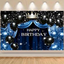 1 Navy Blue 'Happy Birthday' Themed Photo Backdrop With Silver And Black Balloons, Suitable For Birthday, Indoor And Outdoor Event Decoration, Anniversaries, Party Supplies, Holiday Celebrations, Family Activities, Perfect Gift, A Must-Have For Event Planning - Multicolor - View 2