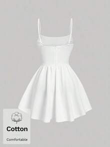 Elegante vestido de tirantes con fruncido en la cintura de color liso - Blanco 2 - Ver 6