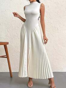 Vestido elegante de línea A ajustado con pliegues para mujeres - Albaricoque - Ver 6