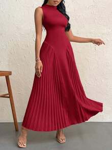 Vestido elegante de línea A ajustado con pliegues para mujeres - Burdeos - Ver 5