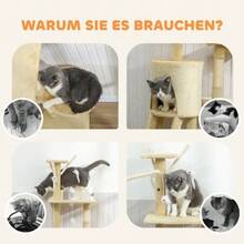 Cat Scratching Tree With Cave, 4 Toys, Sisal Posts, Large Platform, Stairs, For Cats Under 5 Kg, Beige Color. - Beige - View 8