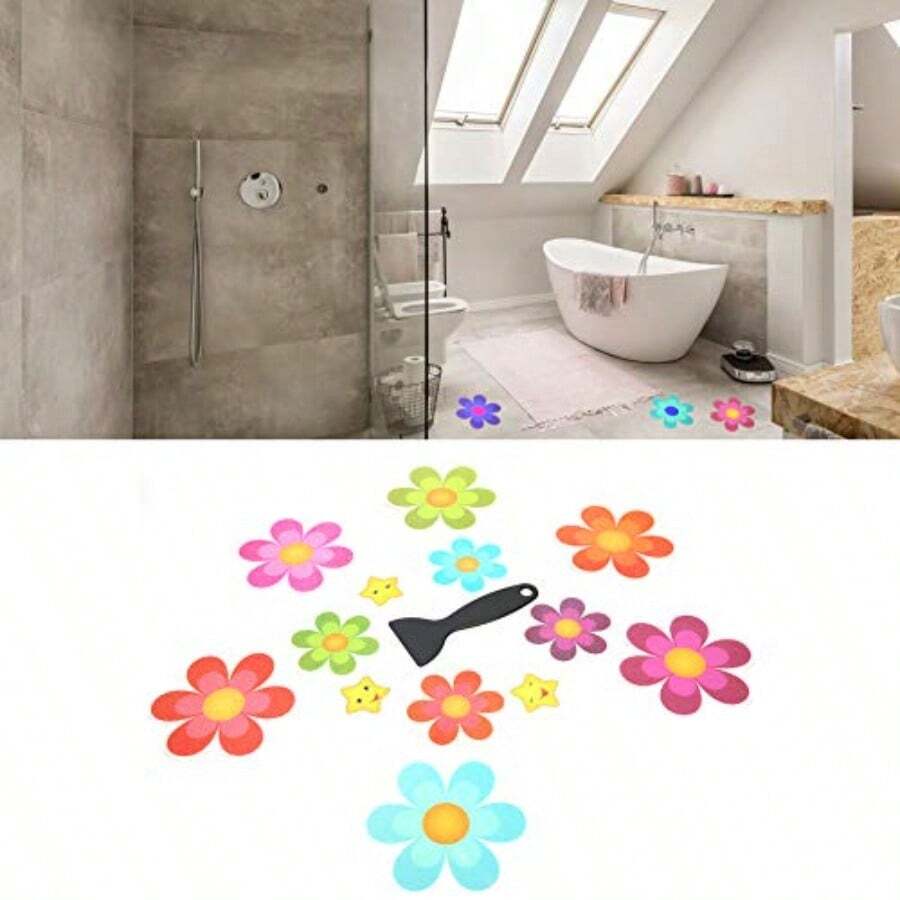 Pegatinas de bañera antideslizantes almohadillas antideslizantes en forma de almohadillas con forma de flor para el baño Tiras adhesivas de para superficies resbaladizas - Multicolor - Ver 1