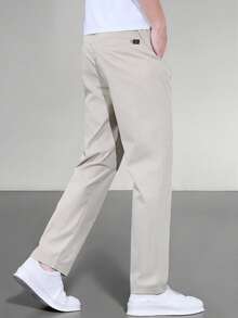 Men's Solid Color Casual Tapered Pants With Pockets - Beige - View 4