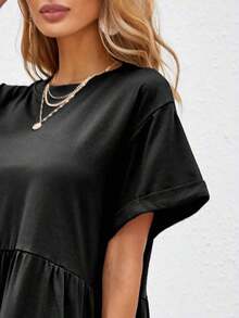 Holidaya Vestido de muñeca con dobladillo de volantes y puños enrollados, atuendo de playa de vacaciones - Negro - Ver 5