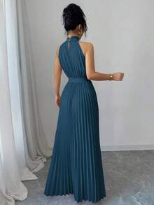 Vestido elegante de corte evasé para mujeres con cuello de volantes y cintura ceñida para el Día de San Valentín, romántico - Agua verde azul - Ver 2