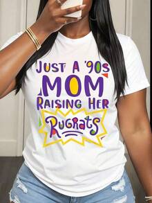 Just A 90s Mom Raising Her Rugrats T Shirt For Women Vintage Nostalgic Parenting Gift 90s Themed Funny Shirt For Moms With Kids From The 90s Era Perfect For Birthday Or Mother Day CelebrationRopa De Mujer / Ropa De Mujer De Uso Diario / Blusas, Camisas Y Camisetas De Mujer / Camisetas De Mujer Ropa Deportiva Basicos Mujer Short Playeras Para Hombre - Blanco - Ver 8