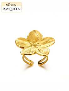 RAYQUEEN 1pc Stainless Steel Exaggerated Big Flower Open Ring, Suitable For Holidays, Gifts, Beach Parties - Ring - View 7