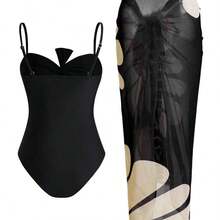Swim Oasis Women Vacation Beach One-Piece Swimsuit With Cover Up Skirt For Summer - Blanco y Negro - Ver 3