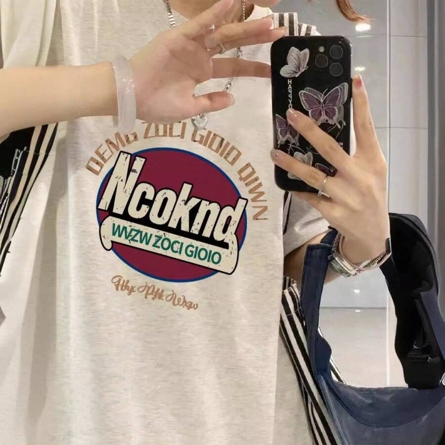 Plus Size Women's Pure Cotton Short Sleeve T-Shirt, Summer Design, Niche Korean And American Style, Loose Fit. - 白色 - 查看 1