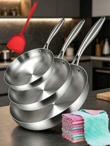 316 Stainless Steel Glossy Frying Pan, 3-Layer Steel Material, Non-Coated Frying Pan, Long Handle Frying Pan, Vanadium Steel Bottom, Suitable For Various Induction Cooktops And Ovens, Fast Heating, Dishwasher , Cookware, Heavy Duty Non-Stick Pan, Kitchen Pot - View 2
