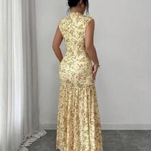 Elenzya Yellow Printed Ruched Waist Slit Elegant Dress For Women - Amarillo claro - Ver 3