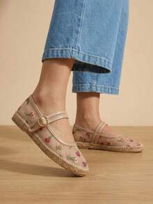 Zapatos tipo Mary Jane bailarinas con punta redonda, zapatos planos con yute, con suela antiderrapante - Camel - Ver 5
