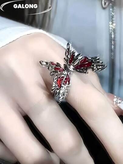 Anillo con lazo exagerado, estilo europeo y americano, anillo de estilo punk decorado con gema roja, gótico, versátil, estilo INS