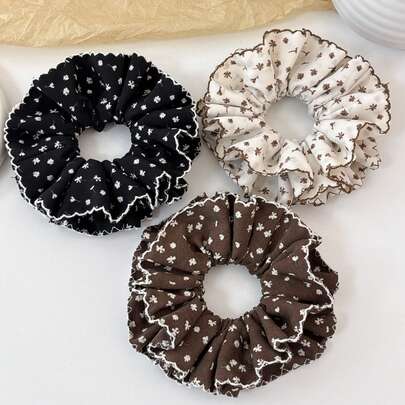 1 chiếc dây buộc tóc bằng polyester họa tiết hoa cổ điển, kiểu dáng retro đa năng với họa tiết xếp nếp.