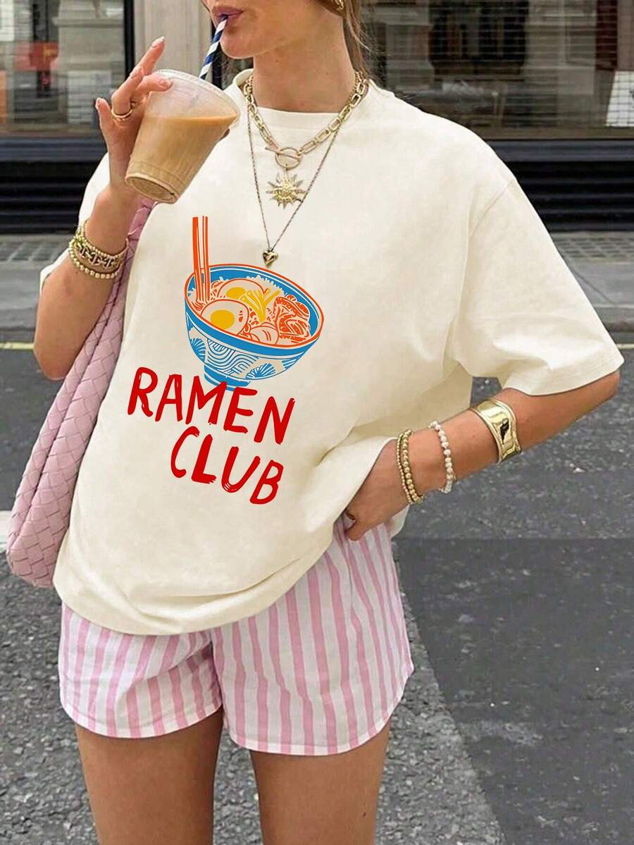 Plus Size Women's Summer Pattern Print Casual Simple Loose Everyday Comfortable Fashionable Round Neck Short Sleeve Plus Size T-Shirt Tops - Apricot - View 1