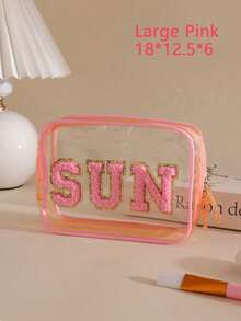 Bolsa de maquillaje impermeable y transparente con protección solar, diseño de bordado de toalla, cremallera impermeable y parche de forro polar portátil con protección solar. Almacenamiento de plástico EVA con protección solar - Multicolor - Ver 15