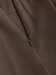 Pantalones anchos casuales de mujer con tela de unicolor texturizada - Marrón - Ver 5