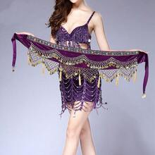 320枚硬币肚皮舞腰链，三层舞蹈硬币腰带，舞蹈练习臀巾节日配饰 - 附鑽流蘇腰鏈 - 查看 3