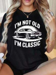 Camiseta de Verano 2026 "No Soy Viejo, Soy un Coche Clásico" para Mujer, Camiseta Vintage con Gráficos de Coches Deportivos, Top Casual Unisex para Entusiastas de los Coches. Las camisetas de mujer con cuello redondo y mangas cortas tienen interesantes estampados, que son adecuadas para fiestas de Navidad, actividades deportivas, fiestas de vacaciones, deportes y otros regalos festivos. Camisetas Holgadas y Cómodas de Verano, Ropa Unisex Estilo Y2K - Perfectas para Vacaciones, Eventos Deportivos y Días Festivos, y una Excelente Opción de Regalo - Negro - Ver 3