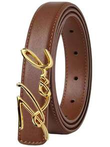 Long Letter Decor Smooth Buckle Skinny Belt For Women - Multicolor - View 3