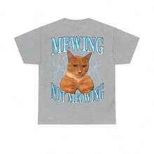 2026 Summer New Funny Cat Meme T-Shirt - Mewing LooksMax Meowing Cat Graphic Tee, Unisex Cotton Outfit For Men & Women, Daily Retro Street T-Shirt - màu đen - Xem 5