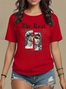 Figura de escultura clásica con mensaje filosófico sobre valorar el presente y la esperanza del futuro camiseta para mujer blanca cómoda de 100% algodón suave y resistente ideal para uso diario,maija mujer. - Rojo - Ver 8