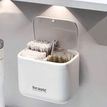 Dust-Proof Cotton Swab Storage Box And Makeup Pad Dispenser, Multi-Compartment Multifunctional Cosmetic Organizer Box, INS Style Makeup Storage Box With Tweezers, Suitable For Vanity, Bathroom Cabinet - Multicolor - View 3