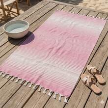 100% Cotton Turkish Beach Towel - Striped Peshtemal with Tassels- Quick-Dry & Soft Boho Beach Blanket - 粉色 - 查看 8