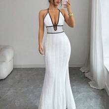 Raffinéa Women's Textured Bodycon Camisole Dress, Sexy Vacation/Date Night Outfit, Black Trim, Spring/Summer - Blanco - Ver 8