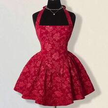 ICON Women's Jacquard Backless Dress, Sexy & Elegant Palace Style - Rojo - Ver 9