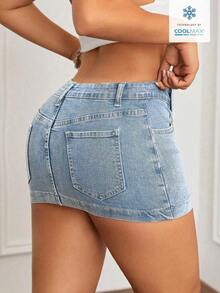 Minifalda de jean ajustada y desgastada de verano, sexy - Lavado ligero 2 - Ver 2