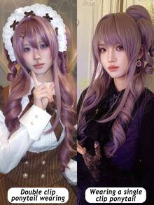 Hanging Eared Rabbit Taro Purple Wig For Women Lolita Roman Roll Jellyfish Head Double Ponytail High-Level Roll Roman Roll Doll Feeling Ancient Early Hair Cover - Multicolor - View 8
