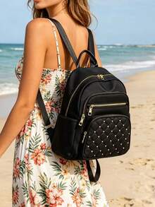 Large Capacity Backpack For Women, Classic Solid Color Handbag For Ladies - Apricot - View 6