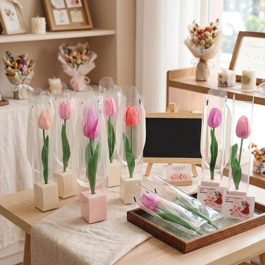 10个装可折叠情人节手持花盒,透明单支花筒盒,适用于玫瑰、郁金香等鲜花,是花束包装的理想之选,也是花店、插花和礼品包装的理想选择。 - 多色 - 查看 1
