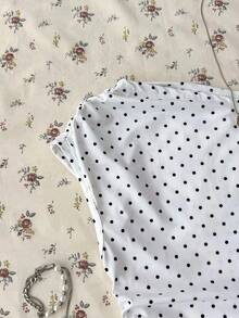 Blusa asimétrica de hombro fruncida con lunares para mujer, blanca - Multicolor 2 - Ver 4