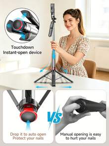 F05 Automatic Retractable Selfie Stick, Bluetooth Remote Control Tripod, 360° Panoramic Multi-Angle Shooting, Adjustable Height, Detachable Phone Holder, Compatible With IOS And Android, Travel Vlogging Live Streaming Accessory - Selfie Stick Tripod - View 4