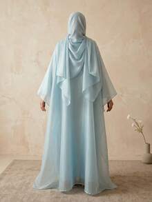Hafizah New Middle Eastern Dubai Turkey Lily Sequin Robe With Headscarf - Baby Blue - View 4