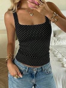 Camiseta de tirantes de punto a rayas rosa, estilo Y2K, diseño sin mangas adecuado para la playa, el transporte y el uso casual en verano - Negro - Ver 3