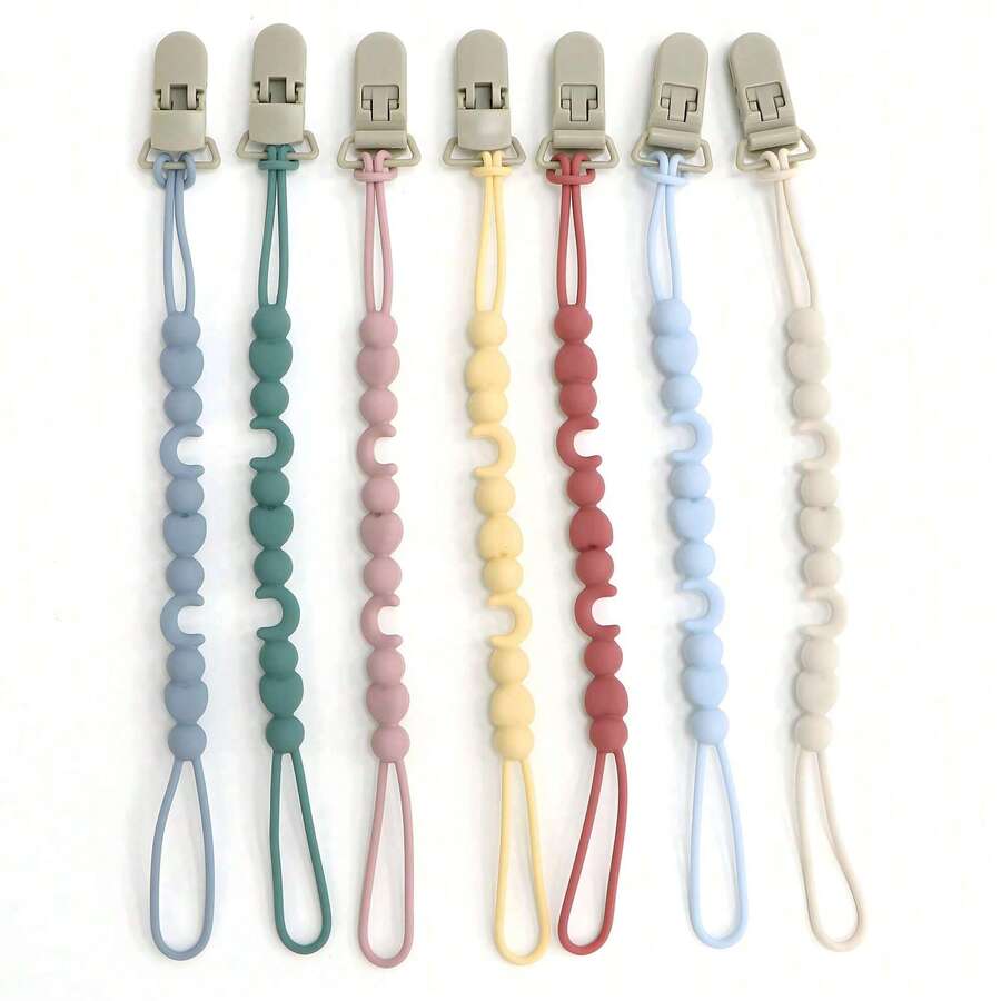 1 Set Silicone Pacifier Clip Chain, Baby Pacifier Holder, Anti-Drop Pacifier Clip Suitable For Stroller Car Seat, Moon Heart Shape Design Multiple Colors Available - Multicolor - View 1
