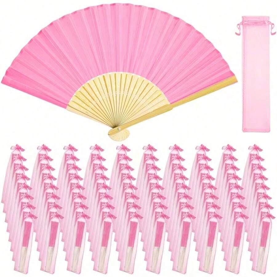 装饰折扇套装,竹制材质,适合手持使用。这款折扇非常适合化妆、角色扮演和各种庆祝活动,浅粉色可选,男女皆宜。 - 彩色 - 查看 1