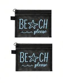 Beach_please 和海星图案沙滩网眼化妆包，便携式化妆包，可装口红和粉扑，沙滩主题化妆包，透明大容量旅行化妆品收纳包，夏威夷风网眼化妆包，非常适合海滩度假、便携式购物袋，也适合假日、健身、母亲节、情人节、教师节、女性旅行、短途旅行和旅行必备品。 - 彩色 - 查看 17